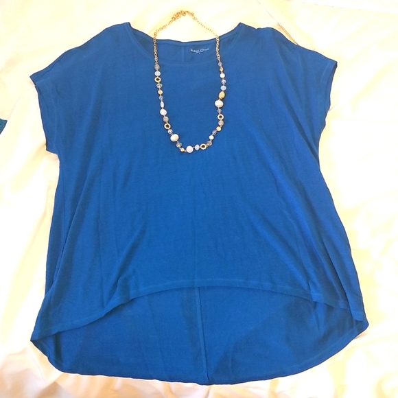 EILEEN FISHER Women Linen Casual Summer Beach Athleisure Hi Lo Top Blue sz L - Picture 6 of 7